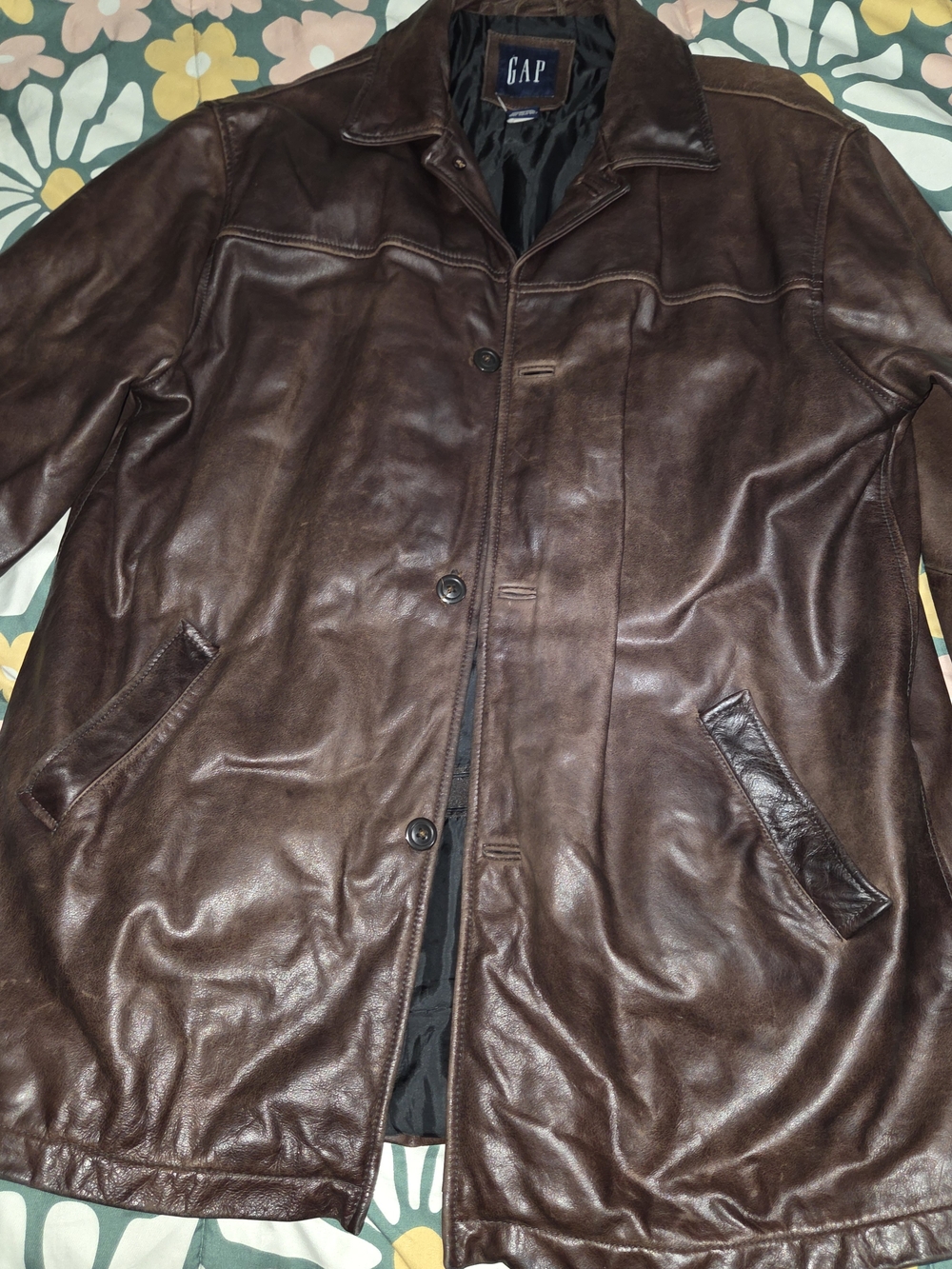 Vintage 90s GAP Brown Leather Car Coat Jacket Men's Size Large Y2K Grunge
​📝 De
